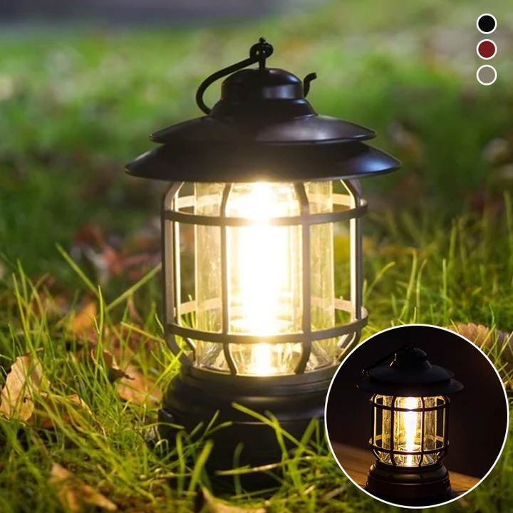 Lettvekt retro LED-lykt, bærbar og batteridrevet for fjellturer og camping.
