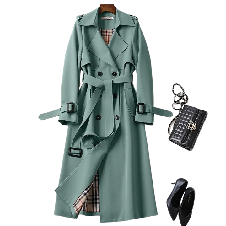 Beige klassisk trenchcoat til kvinner, et elegant og stilrent ytterplagg som vinterkåpe.