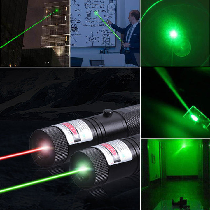 Langdistanse laserpeker med grønn laserstråle og kraftig lommelykt, ideell for utendørs bruk.