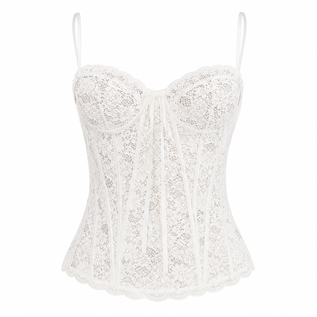 Trendy blondetopp med ryggløst design og knyting. Feminin crop top til dame, ideell for ferie, strand og fest.