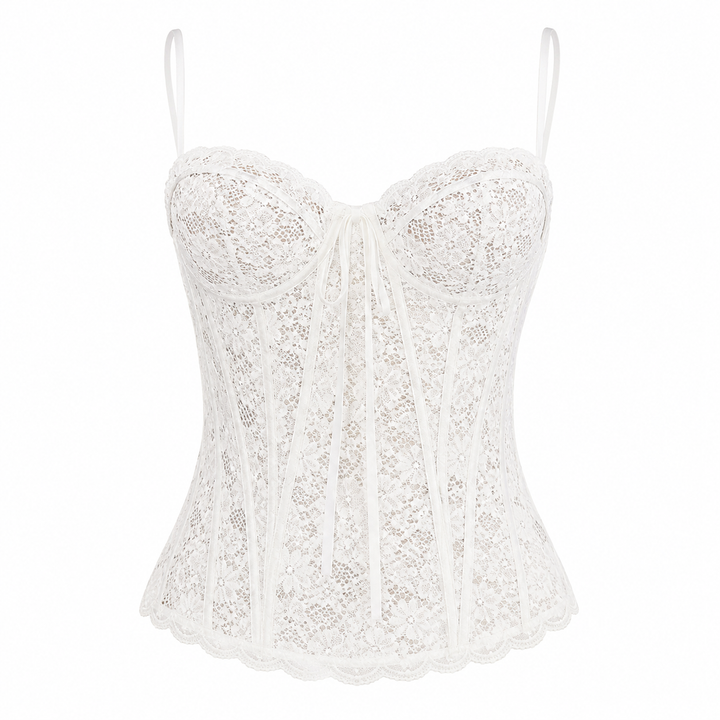 Trendy blondetopp med ryggløst design og knyting. Feminin crop top til dame, ideell for ferie, strand og fest.