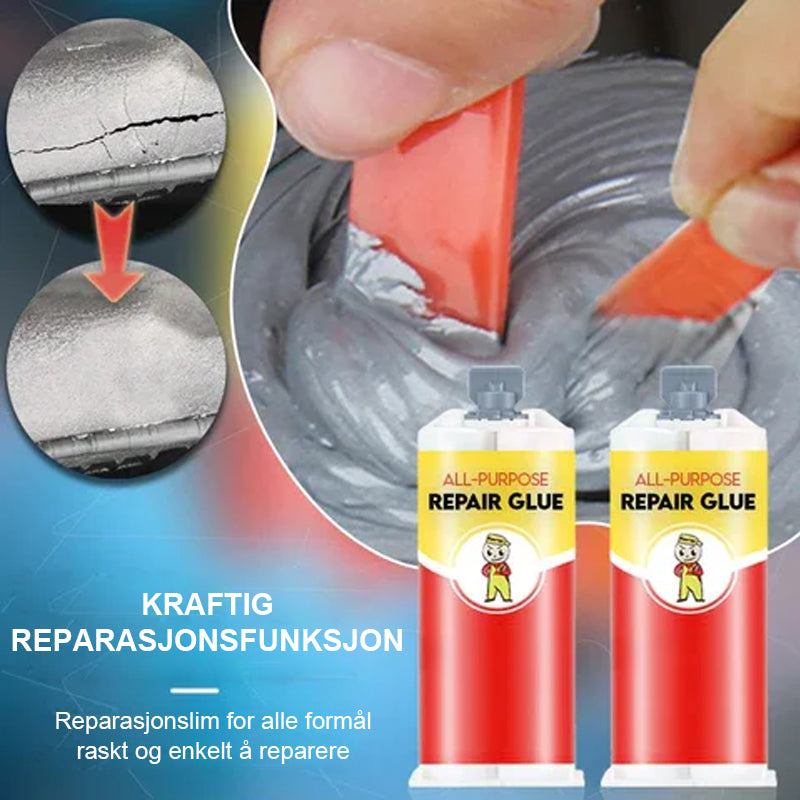 Allsidig, vanntett reparasjonslim. Enkel bruk på tre, metall, plast og keramikk for sterk binding.