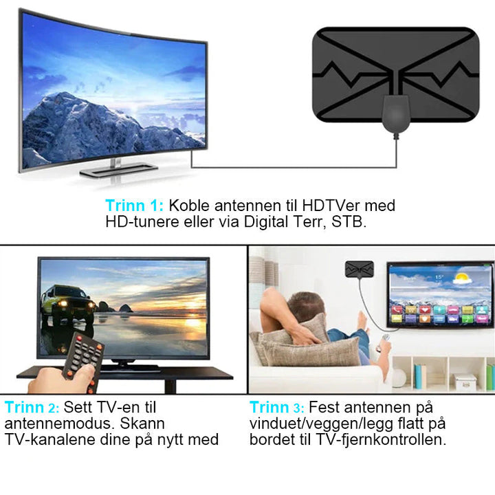 Forbedret digital HDTV-antenne for krystallklart mottak av 4K- og lokale TV-kanaler.