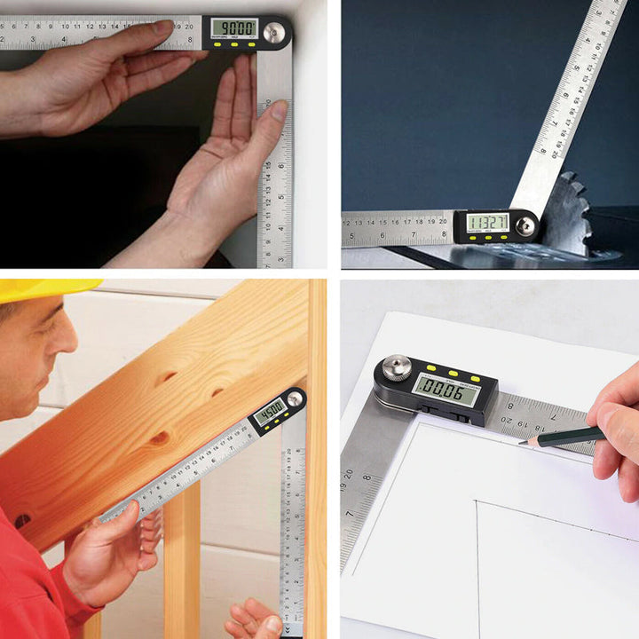 Digital vinkelmåler med LCD-skjerm. Elektronisk linjal for presise vinkler i håndverk og bygg.