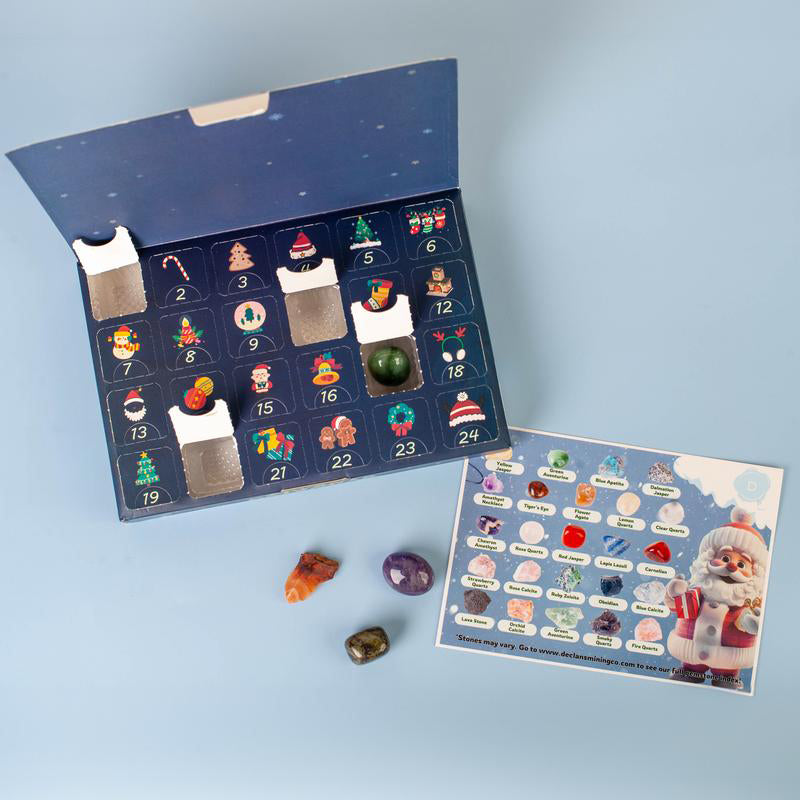 Lær om steiner med denne julestein adventskalenderen, en perfekt julegaveidé.