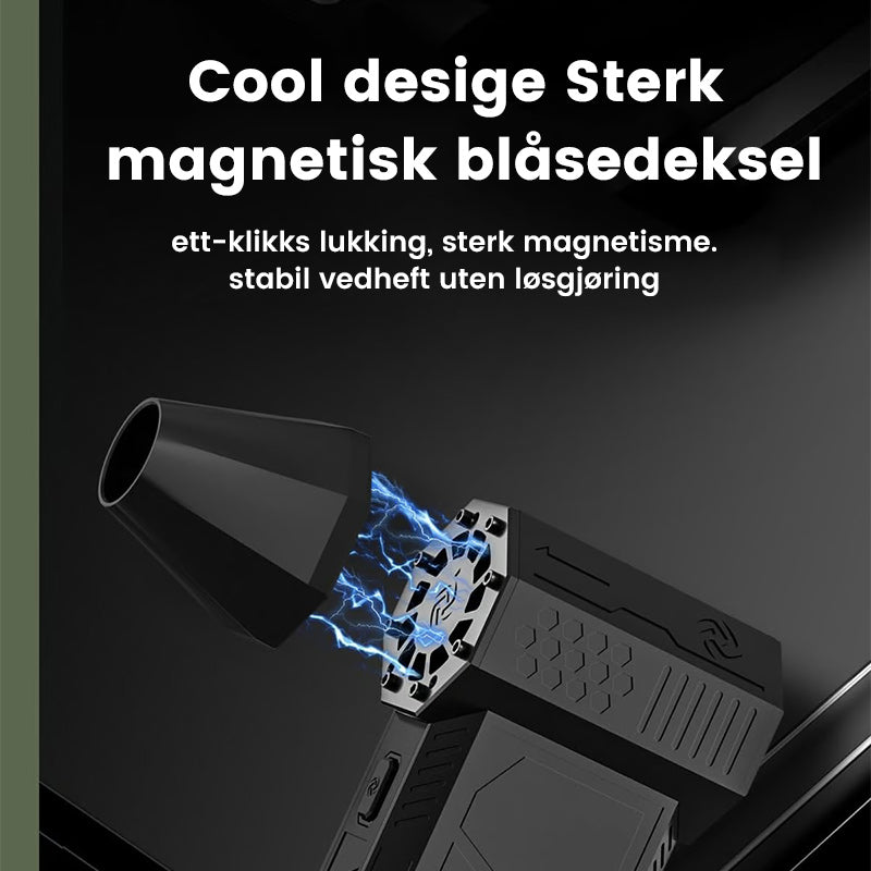 Bruk av bærbar turbo vifte utendørs. Multifunksjonell luftblåser for rask og enkel rengjøring.