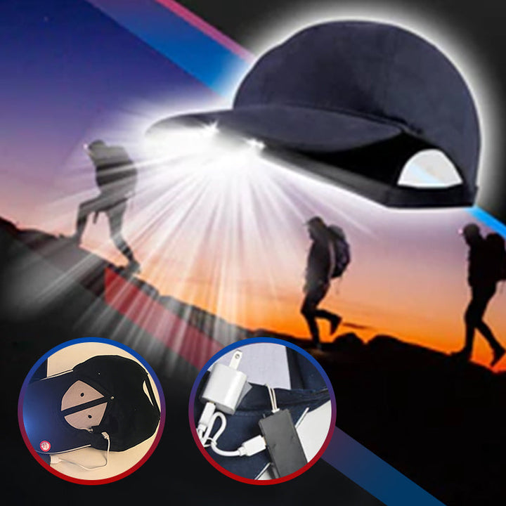 Lysende baseballhette med innebygd LED-lys, perfekt for mørke kvelder utendørs.