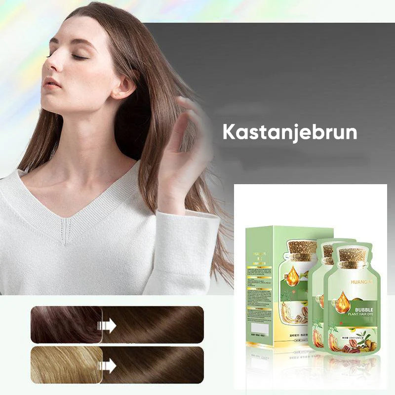 Skånsom hårfarge: Naturlig plantebasert boblesjampo gir permanent farging hjemme.