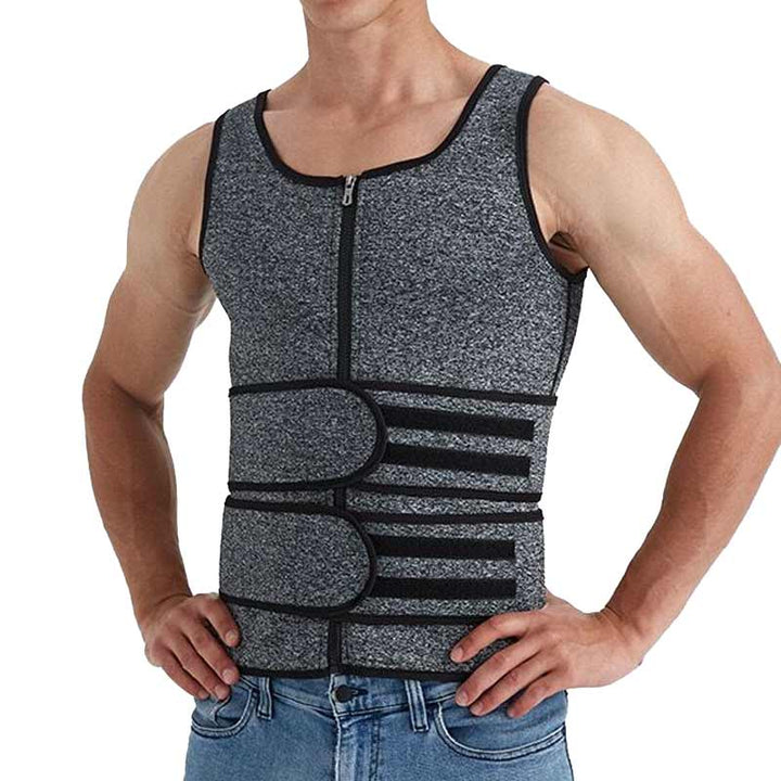 Herre badstuevest, svettevest, slankende midjetrimmer, vekttap, trening, polyuretanplast, svart sportsklær.