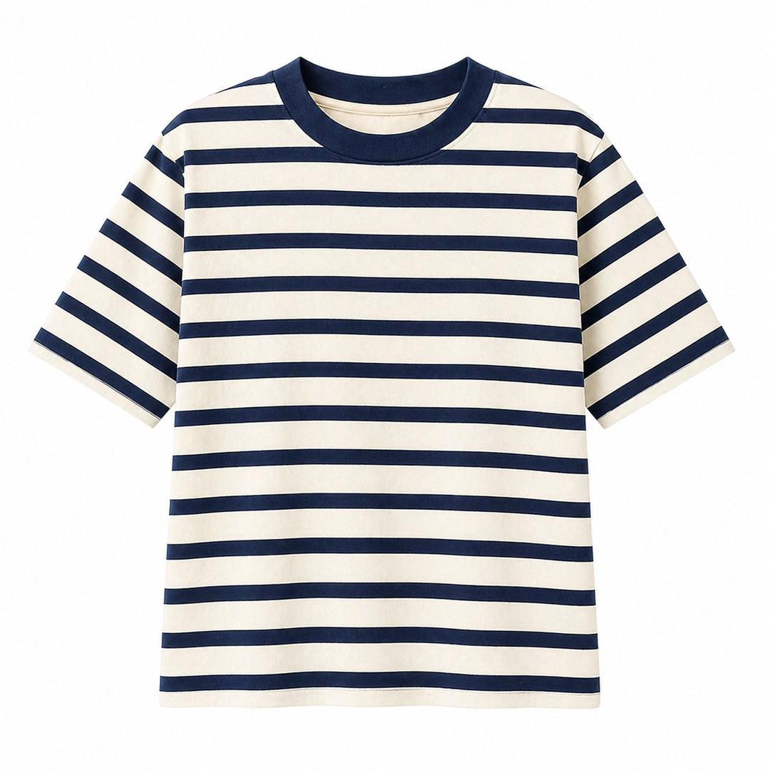 Bomull T-skjorte for dame i stripet design. Pustende og komfortabel med casual stil for varme dager.