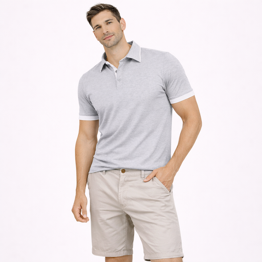 En moderne kortermet Henley skjorte for herre. Pustende, lett og komfortabel sommerskjorte for casual bruk.