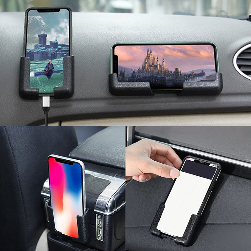 Universell bilholder for smarttelefon, diskret design og justerbar for optimal brukeropplevelse.