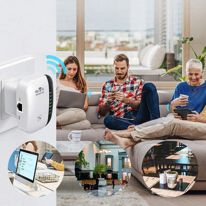 Kraftig hvit WiFi-repeater med EU-plugg for raskere internett, utvidet dekning og forbedret ytelse til smarthjem.