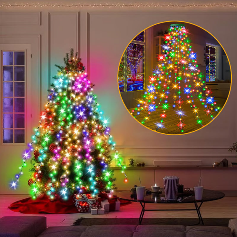 Juletre fossefall lys med ring, perfekt LED juledekorasjon for hage og festsesongen.