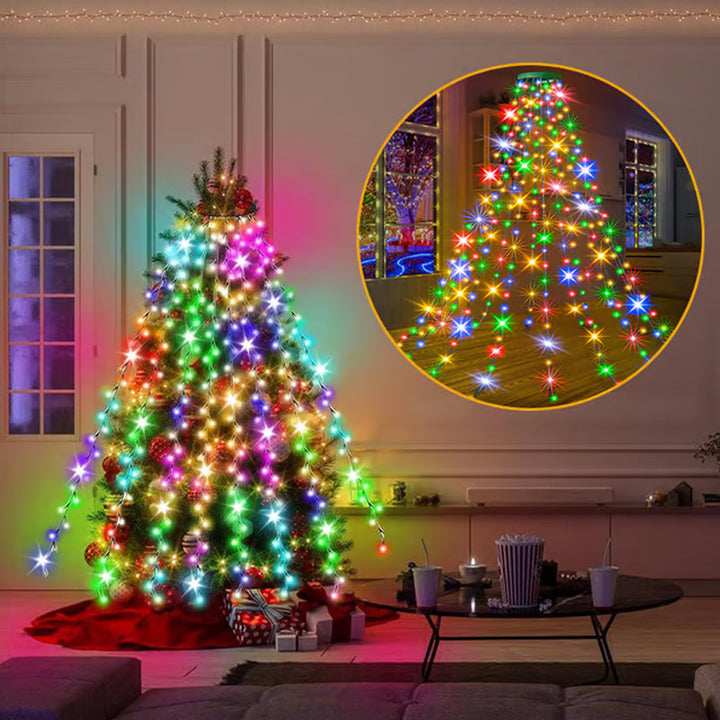 Juletre fossefall lys med ring, perfekt LED juledekorasjon for hage og festsesongen.