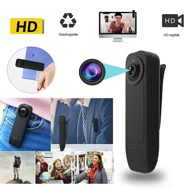 Elektronikk: Mini videoopptaker Full HD. Bærbart sikkerhetskamera med roterbart objektiv for overvåking.
