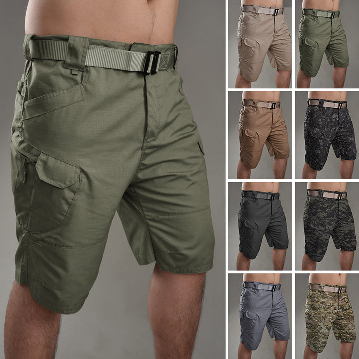 Sidevisning av komfortabel taktisk herreshorts, perfekt for fritid og sommer, med funksjonelle lommer.