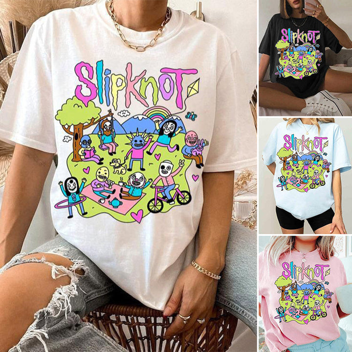 Kvinner grafisk t-skjorte, komfortabel for hverdag. Trendy sommerklær for avslappet stil.