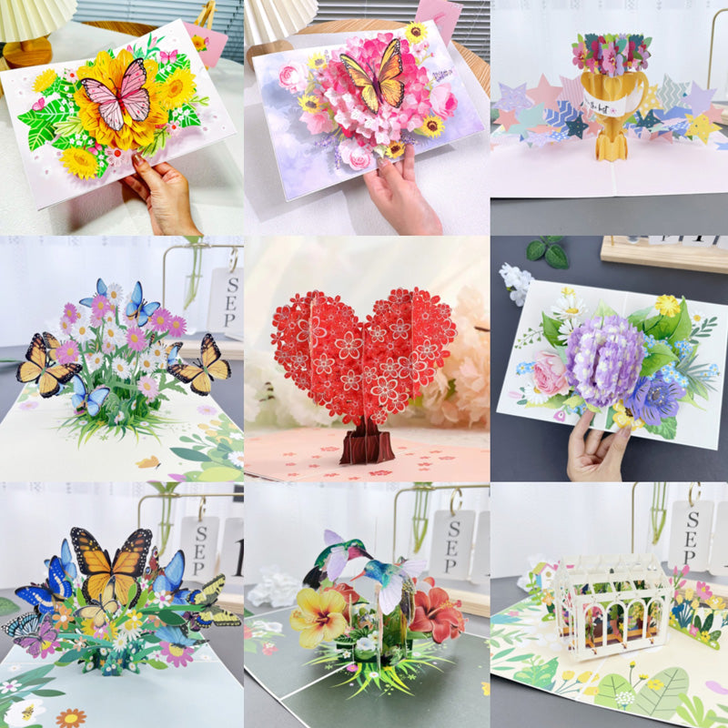Vakkert håndlaget 3D-blomsterhilsenkort. Overrask med et spesielt gratulasjonskort eller julegave.