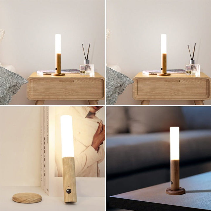 360° roterbar LED-vegglampe i moderne tre. Oppladbar dimbar trebelysning, perfekt leselys/nattlys.