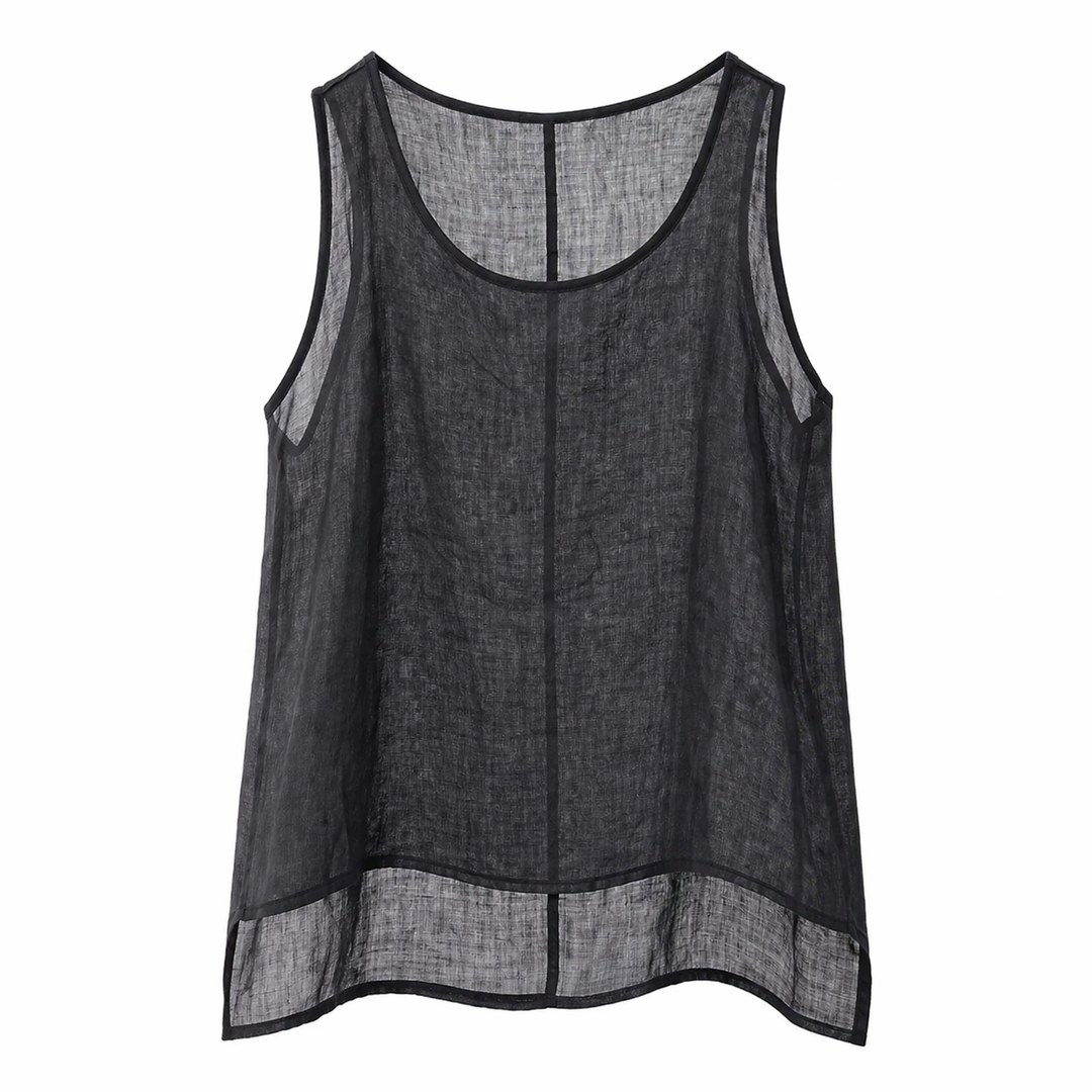 Dame singlet for sommer, pustende bomull/lin blanding. Ensfarget topp med vintage appell.