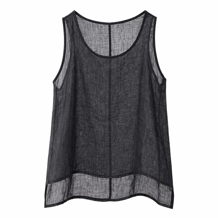 Dame singlet for sommer, pustende bomull/lin blanding. Ensfarget topp med vintage appell.