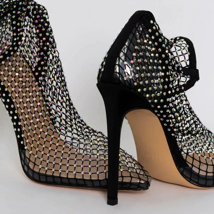 Dame ankelstøvler: Nettingdesign kombinert med strålende rhinestones, perfekte som festsko og motesko.