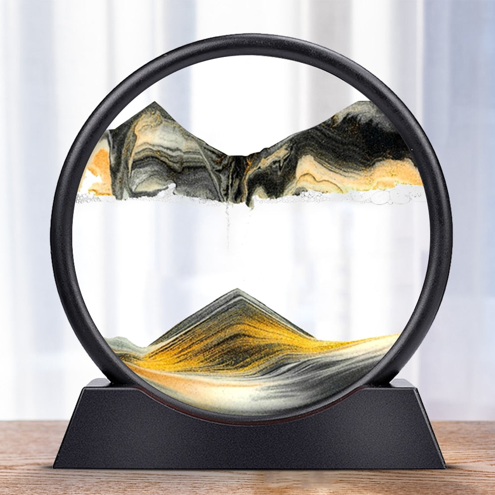 Dynamisk 3D sandlandskap timeglass for beroligende dekorasjon og interiør.