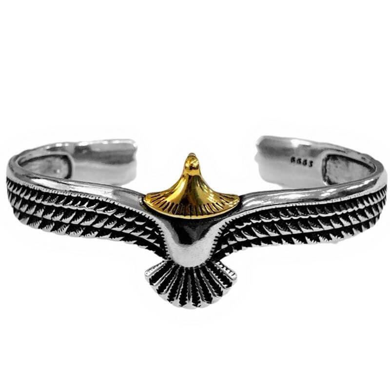Unisex mansjettarmbånd med ørn, tilgjengelig i kobber, sølv- eller gullbelagt. Stilfullt herre- og damesmykke.