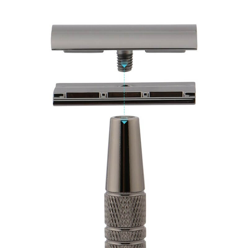 Premium mennspleie: gjenbrukbar tveegget sikkerhetshøvel i metall for presis og miljøvennlig barbering.