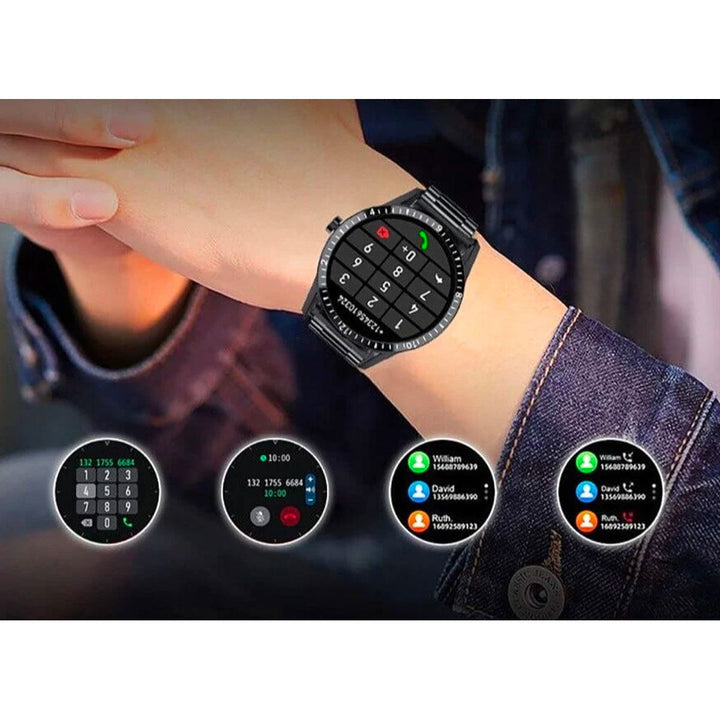 Stilig aktivitetstracker og herreklokke i børstet stål, med vanntett design.