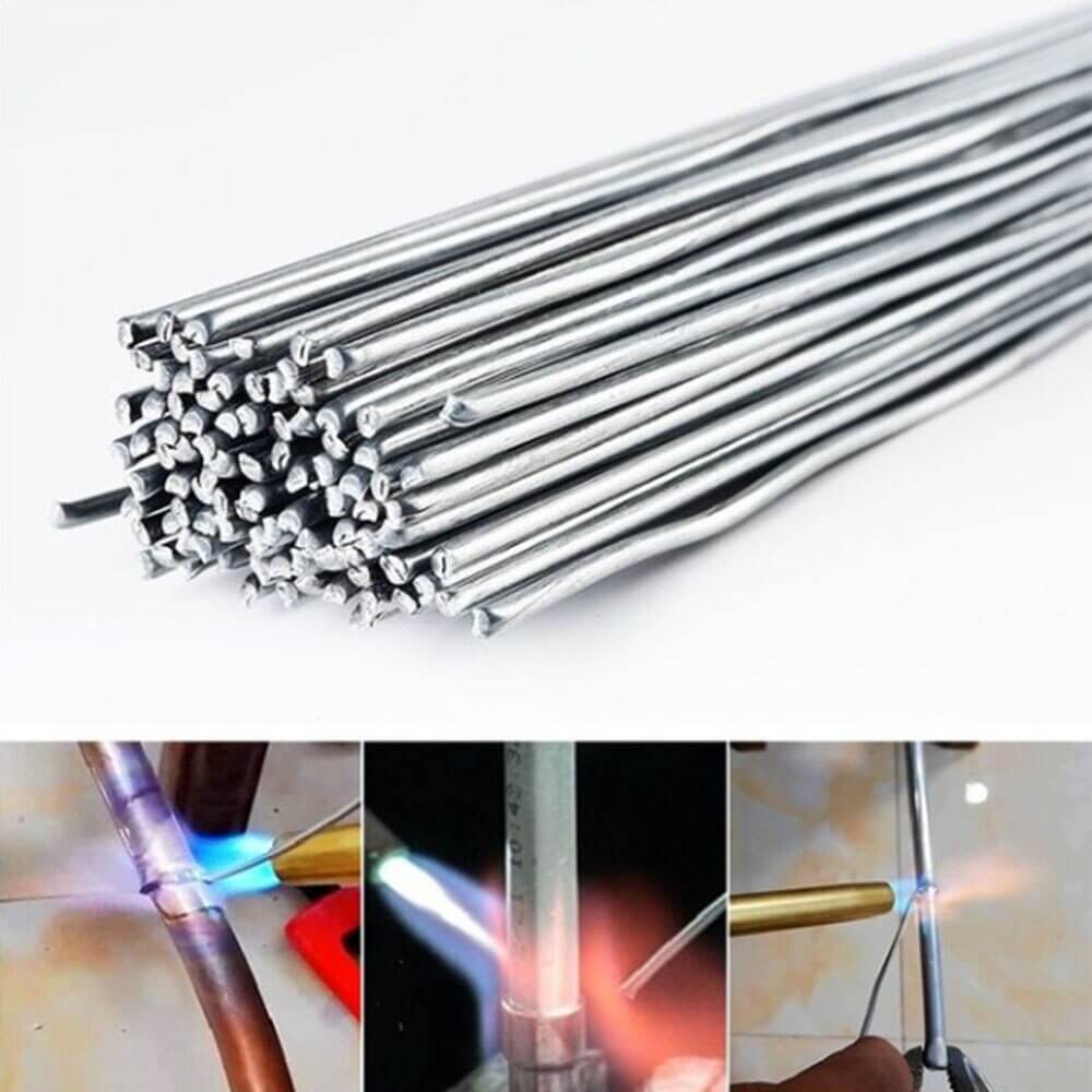 Detaljert bilde av en lettvektig aluminium sveisestang, ideell for effektiv metallreparasjon.