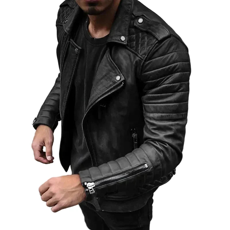 Stilfull herre urban skinnjakke i svart for en tidløs og elegant look. Perfekt yttertøy for menn.