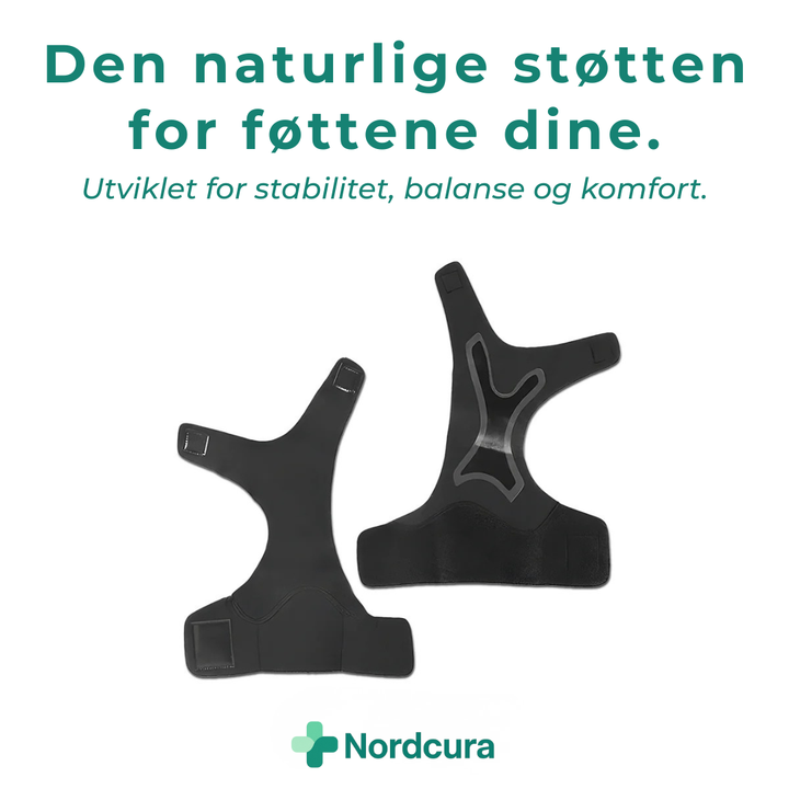 Stabiliserende ankelstøtte med fotbuestøtte. Tilbyr kompresjon for redusert hevelse og forbedret blodsirkulasjon.