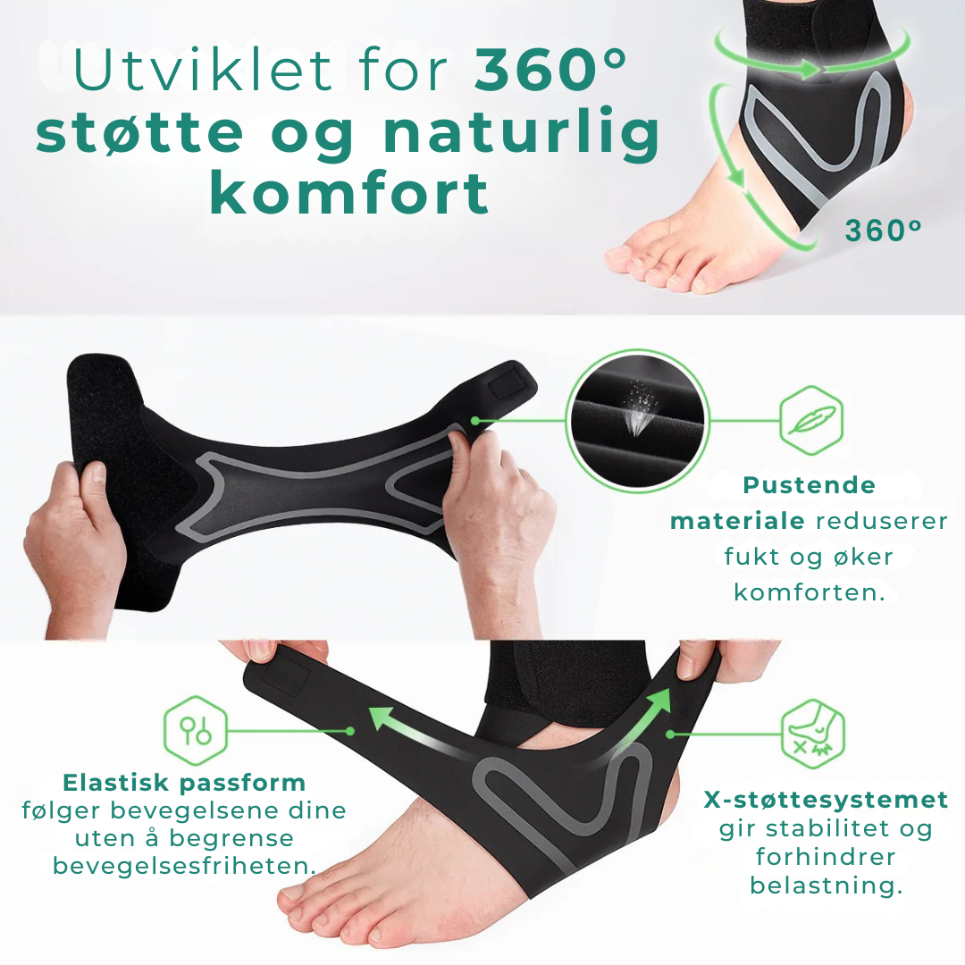 Slitesterk ankelstøtte for sport og arbeid. Gir støtte og beskyttelse mot skader og overbelastning av foten.