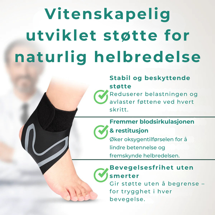 Ergonomisk designet ankelstøtte i pustende materiale. Sitter komfortabelt og gir optimal fotstøtte hele dagen.