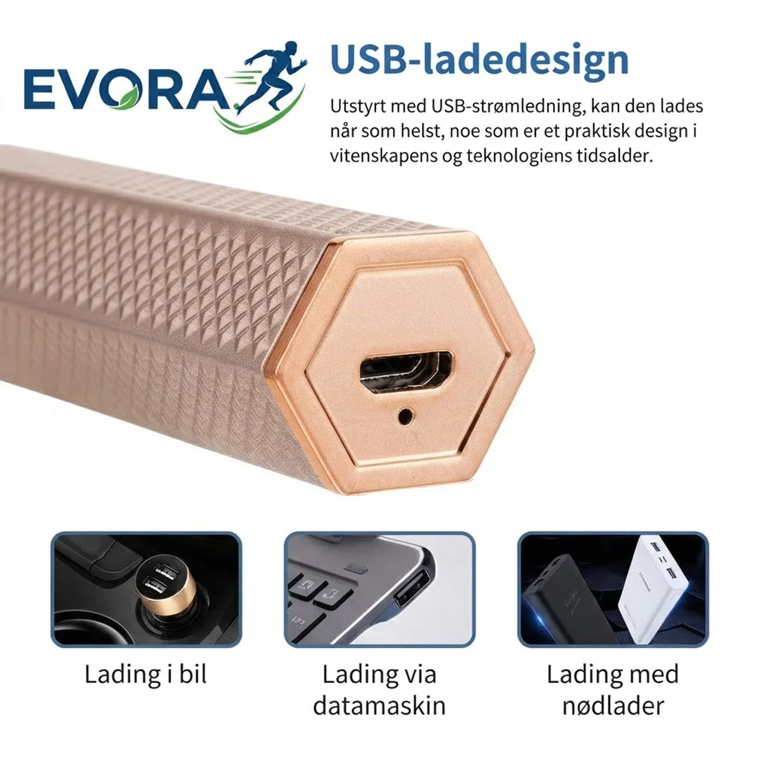 Kompakt og oppladbar 4-i-1 dame trimmer for ansikt, kropp, nese og øyenbryn. Perfekt for reise og pleie.
