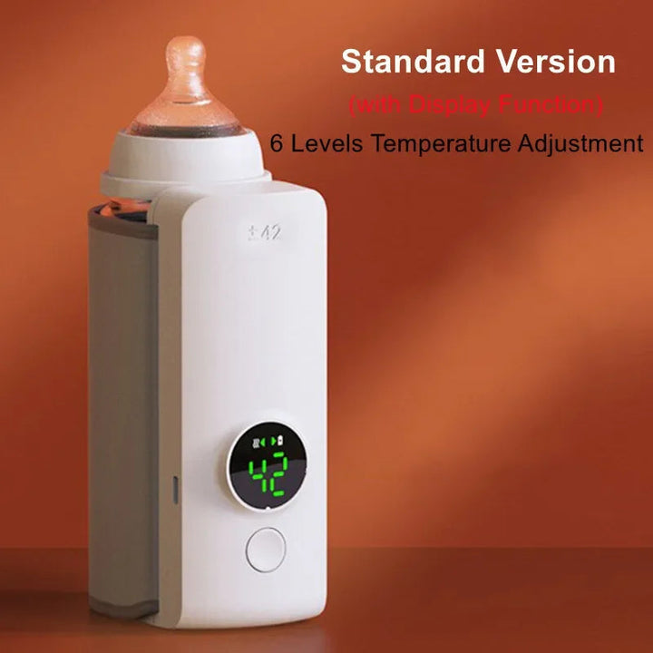 Sikker babyflaskevarmer for optimal temperatur. Trådløs og oppladbar løsning for aktive foreldre på farten.