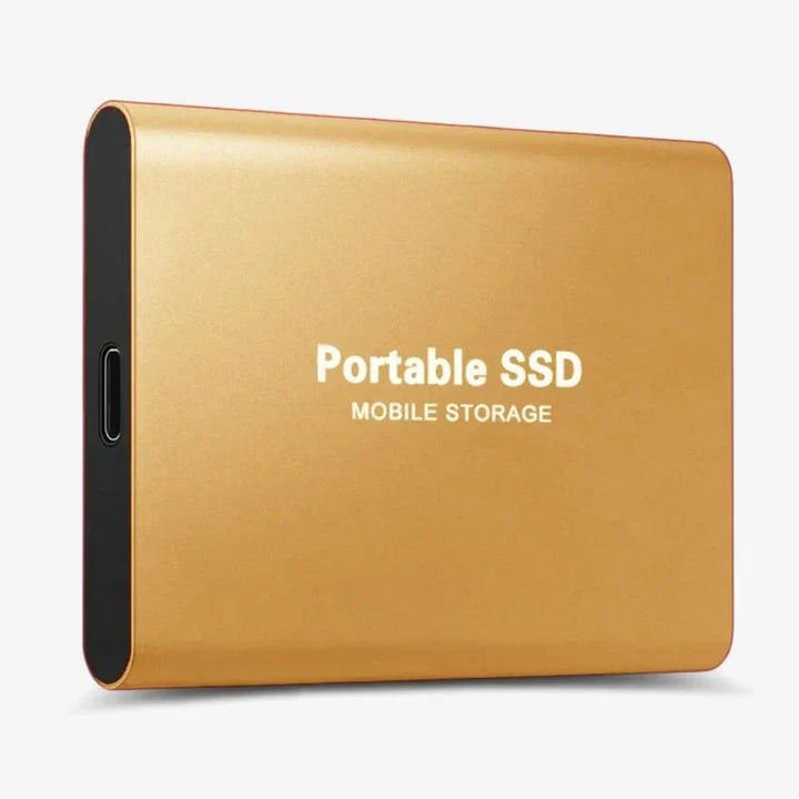 Produktbilde av en bærbar ekstern SSD for rask, portabel digital lagring.