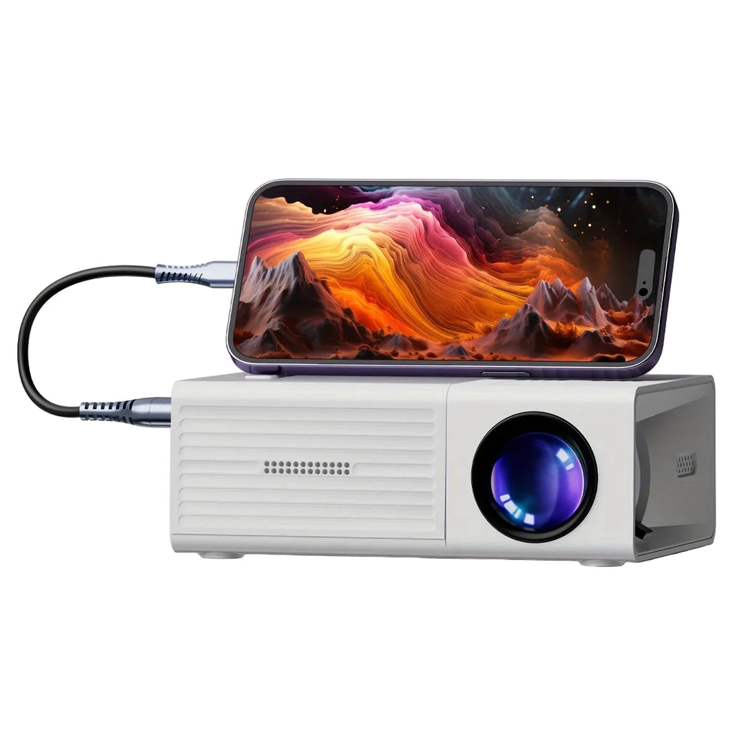 Bærbar miniprojektor 3000 lumen for hjemmekino og filmkvelder, enkel å koble til via HDMI/USB.
