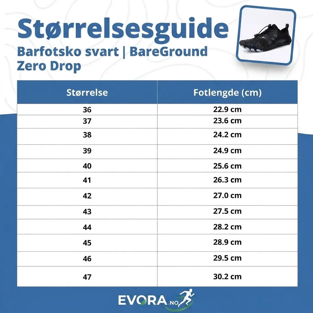 Fleksible svarte unisex barfotsko. Passer til trening, fritid og strand. Gir en naturlig, barfotfølelse.