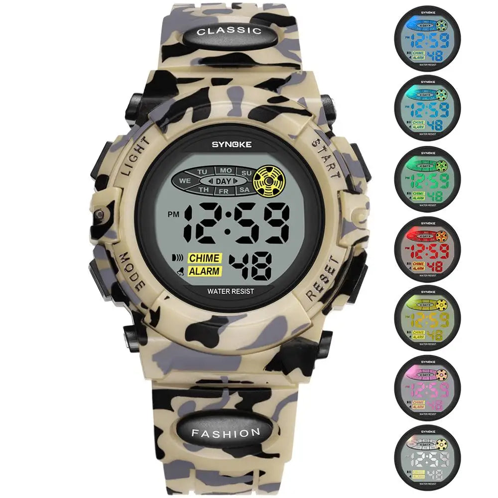 Moderne fargerik digital barneklokke, perfekt gave. Vanntett armbåndsur for jente og gutt.