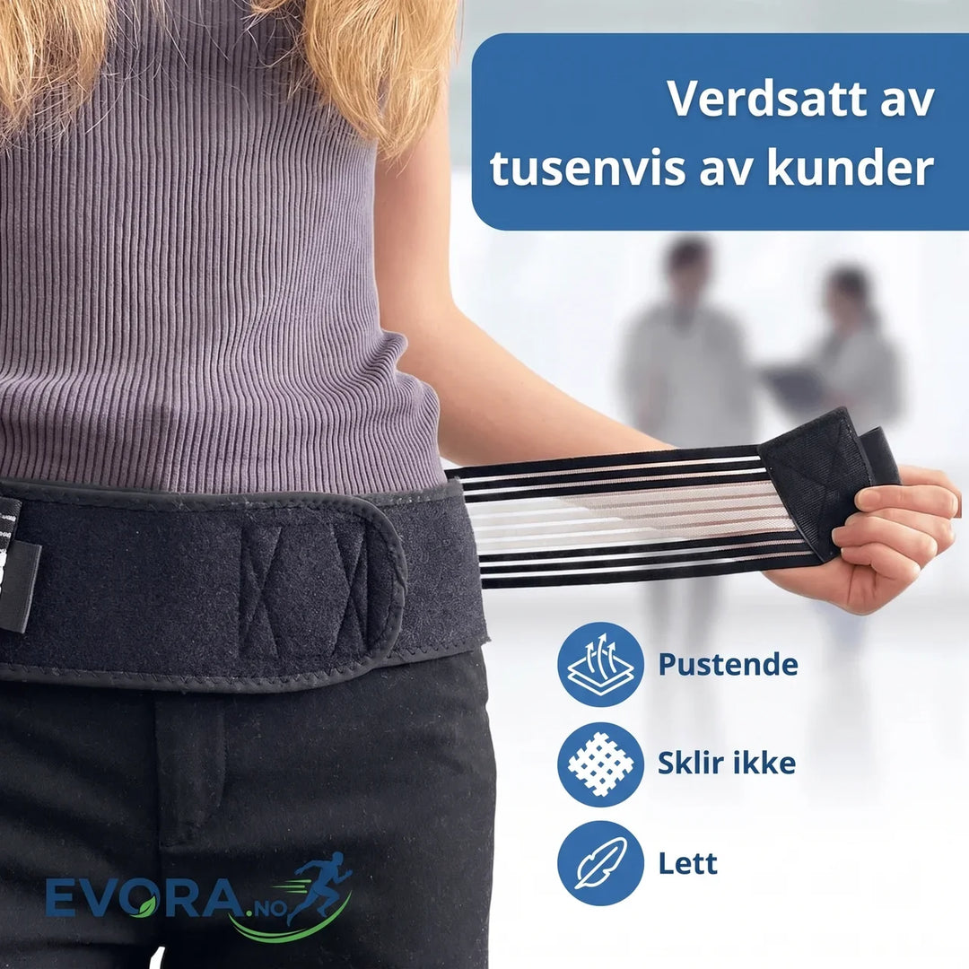Effektivt bekkenbelte for smertelette i hofte og rygg. Ideelt for stabil støtte under aktivitet.