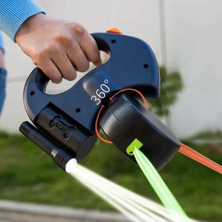 Smart uttrekkbart hundebånd for to hunder med sikkerhetsfunksjoner. Optimalt for daglig hundelufting.