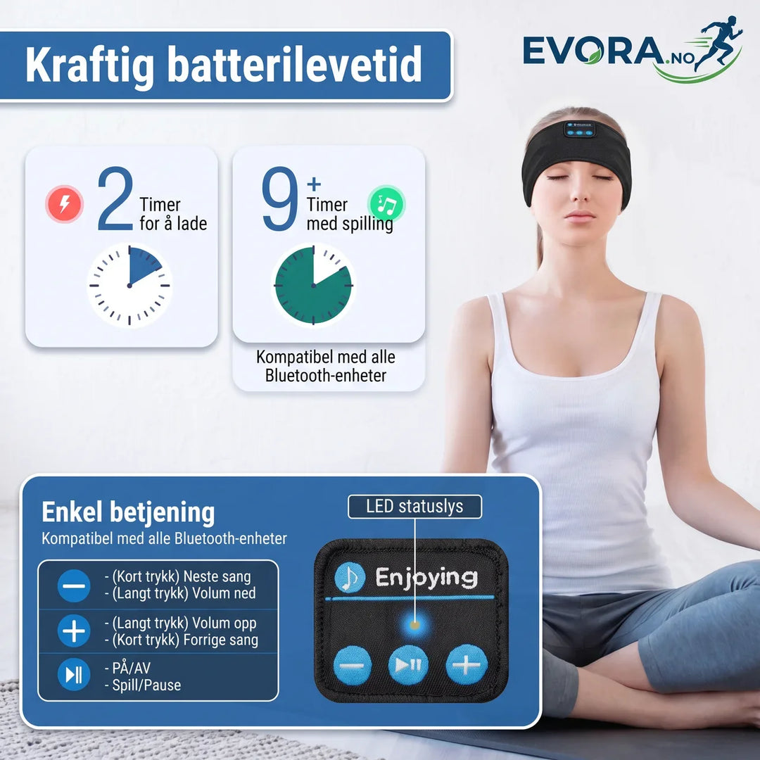 Søvnhodebånd med Bluetooth-hodetelefoner for uforstyrret hvile. Mykt, trådløst og ultrakomfortabelt.