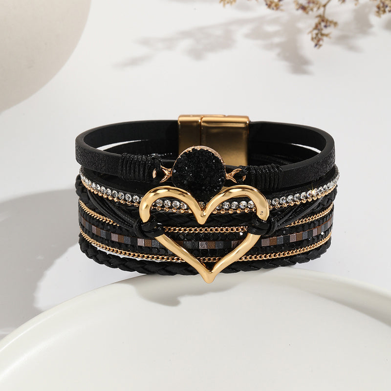 Hjertearmbånd for kvinner: bohem inspirert med natursteiner, rhinestone og justerbar størrelse.