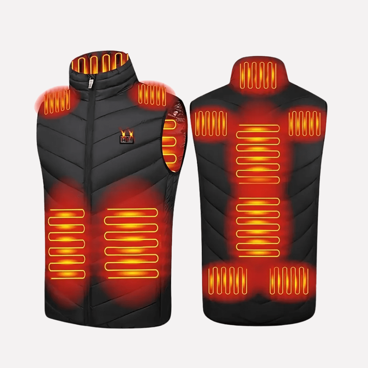 Stilig herre varmjakke, svart med smart integrert varmesystem. Essensiell yttertøy for vinter og kalde dager.