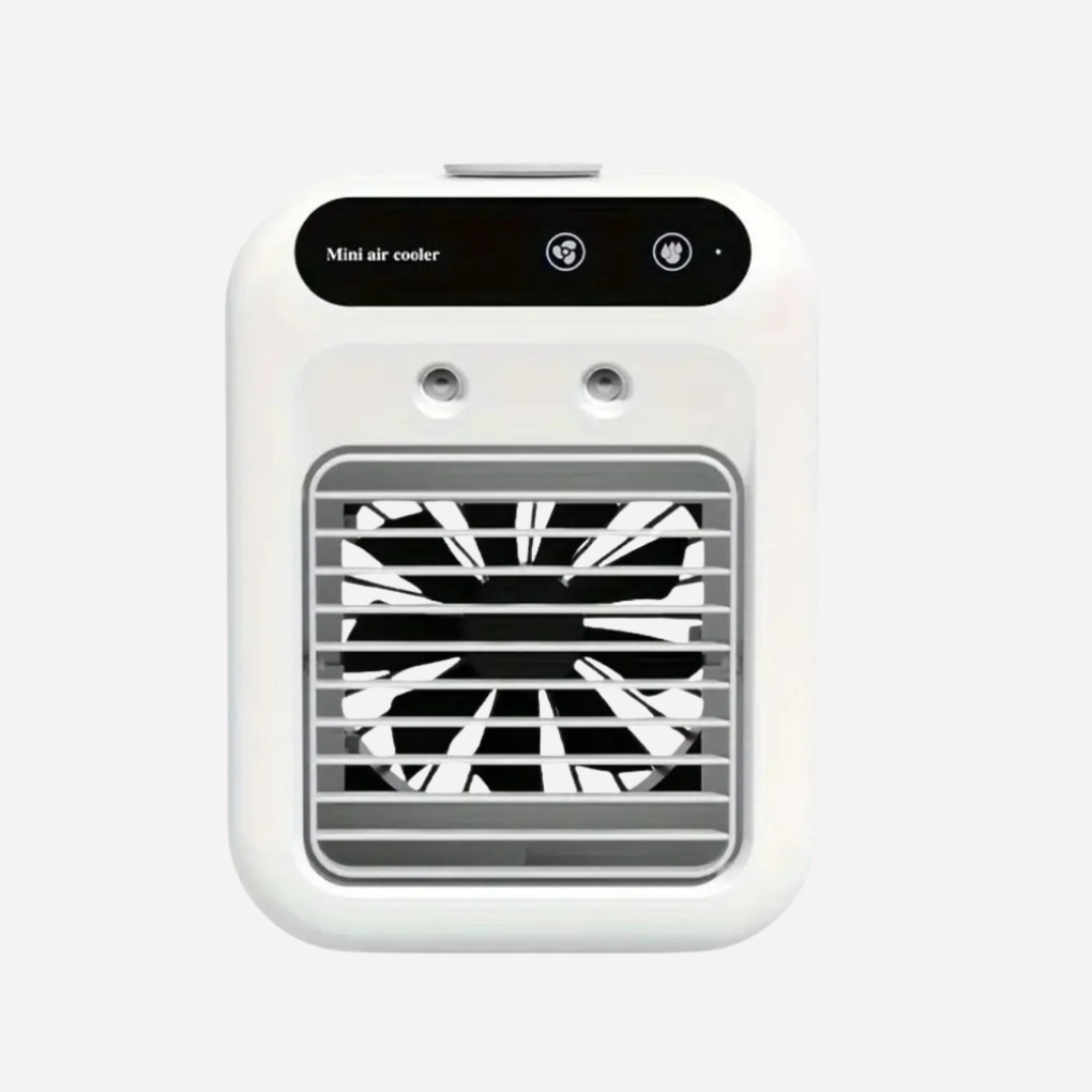 Moderne kompakt luftkjøler og diffuser for hjem og kontor, gir behagelig kjøling og avslappende aromaterapi.