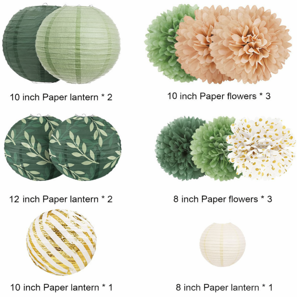 Papir pom-poms med gull glitter accenter, ideelt for festdekor, bursdag, babyshower og jul.
