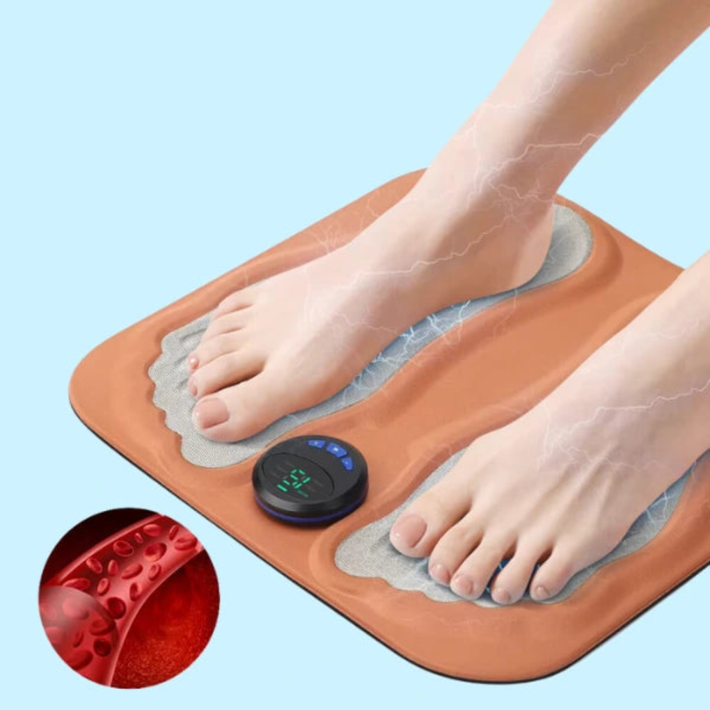 Portabel EMS fotstimuleringsmatte for enkel fotmassasje hjemme eller på kontoret, fremmer avslapning.